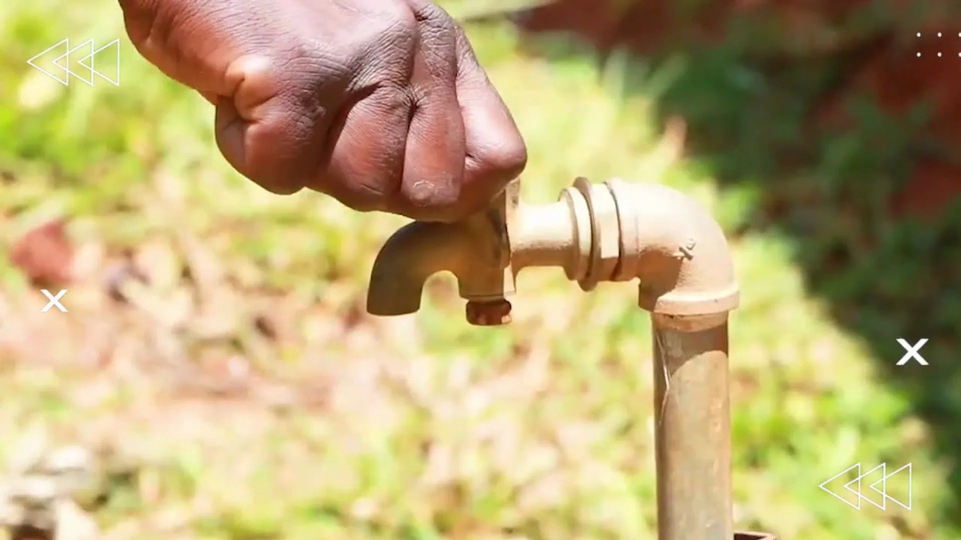 A hand turns off a water tap, with Siasa Place graphic accents.
